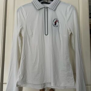 G/FORE White Long Sleeve Polo with Gray Accents